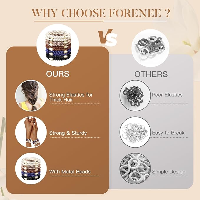 Hair Ties No Damage - 10PCS Ponytail Holders - Elastic Hair Ties for Thick Hair - Braided Hair Bands for Women Girls's Hair - Classic Dinner