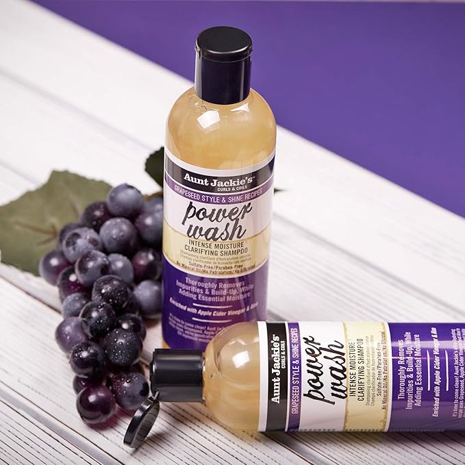Aunt Jackie's Grapeseed Style and Shine Recipes Power Wash Intense Moisture Clarifying Hair Shampoo, 12oz.