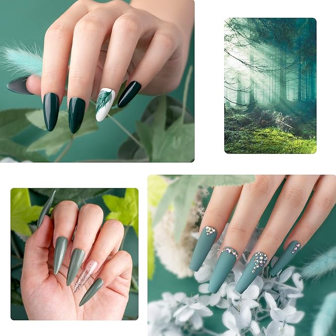 Beetles Green Gel Nail Polish Set, 6 Colors Dark Green Gray Blue Baby Blue Color Gel Nail Polish Misty Soak Off DIY Home Uv Nails Gifts for Women Girls