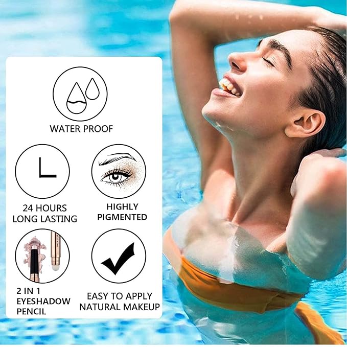 Brown Eyeshadow Stick Makeup, Highlighter Matte Cream Eye Shadow Pencil, Waterproof Hypoallergenic Long Lasting Crayon, Glitter Primer Palette Shimmer Eyeliner Pen wiht Soft Brush