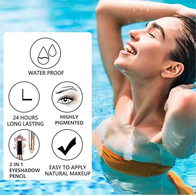 Blue Eyeshadow Stick Makeup, Highlighter Matte Cream Eye Shadow Pencil, Waterproof Hypoallergenic Long Lasting Crayon, Glitter Primer Palette Shimmer Eyeliner Pen wiht Soft Brush