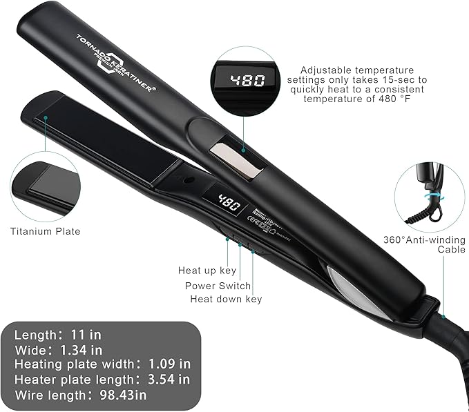 Straightener and Curler 2in1 with LCD Display 15s Fast Heating Ultra hot for American and African Hair Constant high Heat Adjustable Temperature Healthy Styling Tool for All Hairstyles (Black)