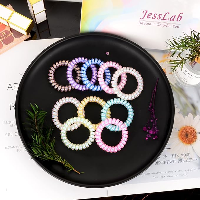 JessLab Spiral Hair Ties for Women, 10-Pack Traceless No-Damage Ponytail Holders, Coils Hair Bands for Girls, Assorted Colors