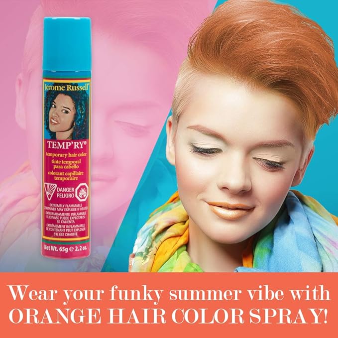 Jerome Russell Temporary Hair Color Spray, Orange - Intense Spray-On Temporary Hair Color, Fast-Drying, Non-Sticky, 2.2 oz