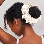 CEELGON Beige Big Satin Scrunchie6.5 Inches Jumbo Scrunchies Silky Hair Ties Oversized Ponytail Holderfor Thick Curly Hair Extra Large Hair Accessories for Women (Beige)