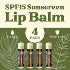 Earth's Daughter SPF Lip Balm 4-Pack - Lip Sunscreen, SPF 15, Organic Ingredients, Vanilla Flavor, Beeswax, Coconut Oil, Vitamin E - Hypoallergenic, Paraben Free, Gluten Free