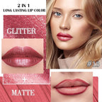 Kaely 2-in-1 Mauve Red Metallic Lipstick and Lip Liner, Shimmer Liquid Metallic Lipsticks for Women, Glitter Lip Gloss Stain Long Lasting Waterproof Smudge Proof 24 Hour, Vegan Makeup, 13