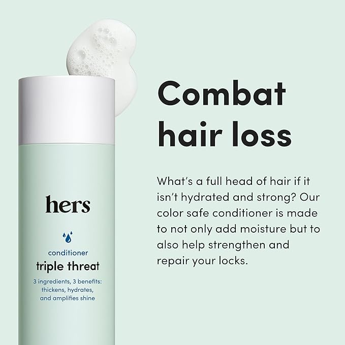 hers triple threat hydrating conditioner for damaged hair, leaves hair looking shiny and strong, color sage formula with an amino acid blend, argan, coconut, sunflower seed oil, 2 pack, 6.4oz