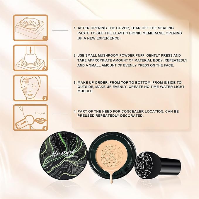 Mushroom Head Air Cushion CC Cream - BB Cream Face Makeup Foundation for Mature Skin Moisturizing Concealer Brighten Long-Lasting, Even Skin Tone for All Skin Types (2PCS Ivory)