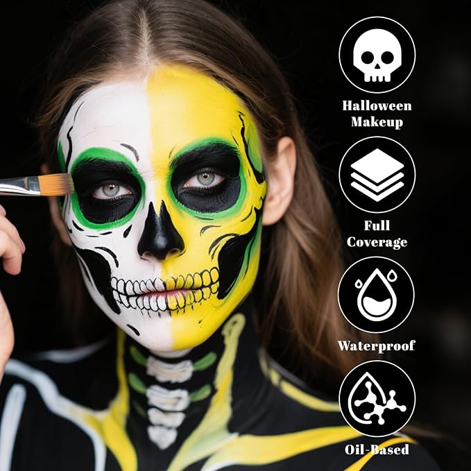 Light Blue White Black Face Body Palette, Oil-Based Professional Makeup for Halloween Cosplay SFX makeup Sally Avatar, Non-Toxic Waterproof Full Face Paint for Adult Carnival Celebrations