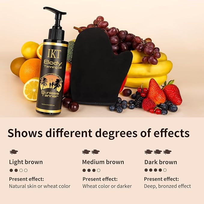 FUNAN Self Tanner Tanning Oil Kit, Deep Moisturizing Sunless Tanner with Application Mitt, Even & Natural Bronzing Self Tan for Face & Body, 3.38 fl oz