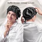 YFONG Double Layered 100% Mulberry Silk Bonnet for Sleeping Women, 22 Momme 6A Luxury Silk Sleep Cap with Elastic Band & Tie, Natural Night Wrap for Hair Care Short Long Curly Hair, Black