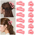 12 Pack Pink Square Claw Clips, Big and Small Neutral Rectangle Hair Claw Clips, Non-slip Matte Large Hair Clips for Women,Strong Hold jaw clip for Thick Thin Hair