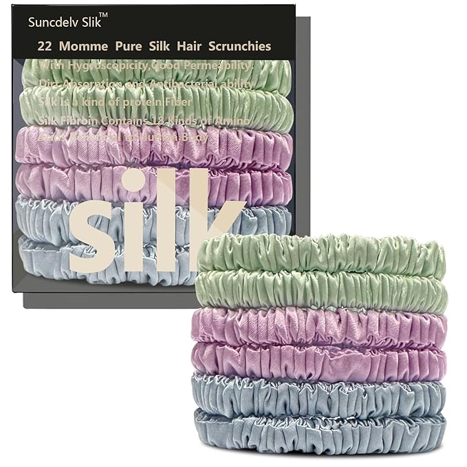 Suncdelv Silk,100% Silk Scrunchies for Hair,22 Momme Hair Ties for Anti-Crease & Breakage,Natural Women Hair Accessories，Fashion Hairbands 6PCS(Light Green, Light Purple, Light Blue)
