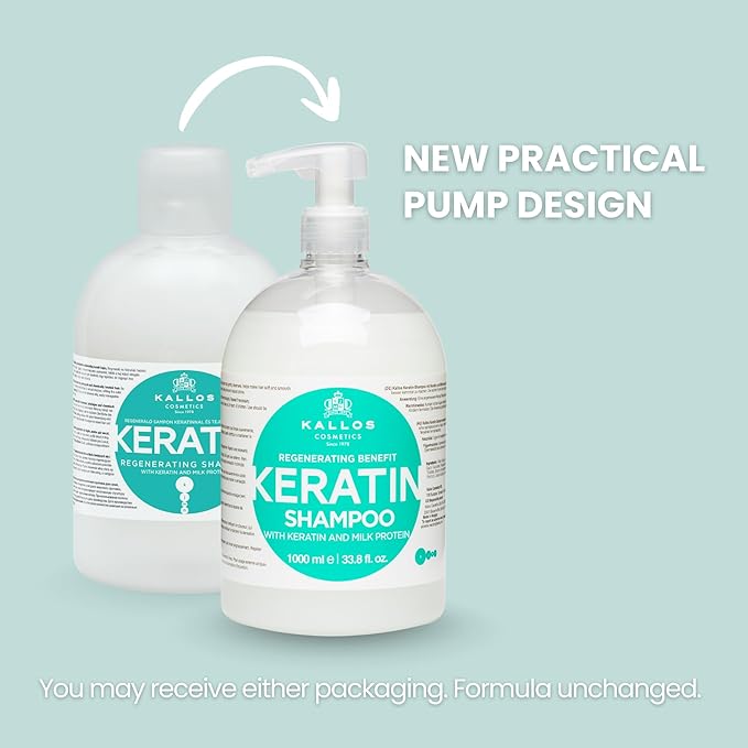 Kallos KJMN Keratin Regenerating Shampoo with keratin and milk protein for dry, damaged and chemically treated hair – Pump 1000 ml - 33,81 Fl Oz