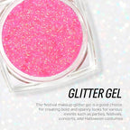 Pink Face and Body Hair Glitter Gel, Party Concerts Cheer Face Paint Holographic Chunky Festival Rave Accessories Glitter Makeup, 6 Kinds of Sparkling Sequins for Hair Nail Eye Lip Body