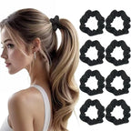 8 Pcs Black Small Satin Scrunchies for Women, No Damage No Crease Hair Ties Scrunchies for All Hair Types and Textures, Thin Hair Elastic Bands Ponytail Holders for Girls Hair Accessories