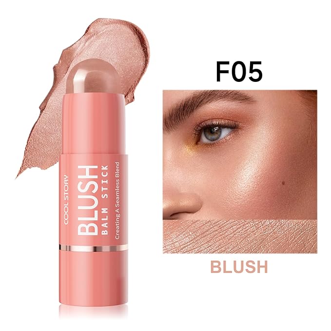 Cool Story 3-in-1 Makeup Set, Highlighter, Blush and Contour Balm Stick, Cream Formula for Face Contouring, Professional Cosmetic Kit (Blush-F05)