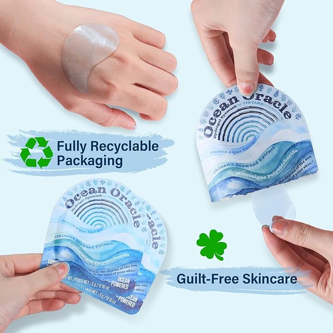 Ocean Oracle Hydrating Hydrogel Eye Patches 28 Pairs, 5-Min Soothing Eye Masks with Marine Algae & Seaweed Blend, Rejuvenating Eye Pads for Tired Eyes, Spa Relaxation Gifts for Women & Men