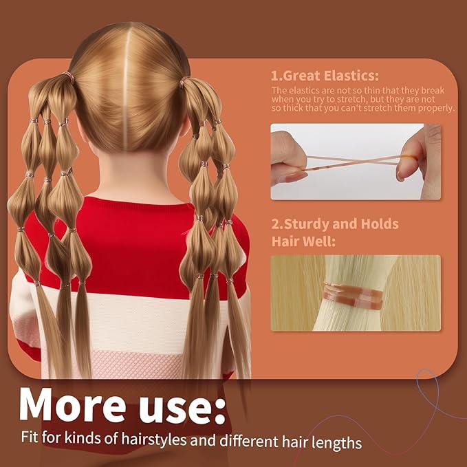 Teenitor Elastic Hair Bands, Small Hair Ties, 2000pcs, Light Brown