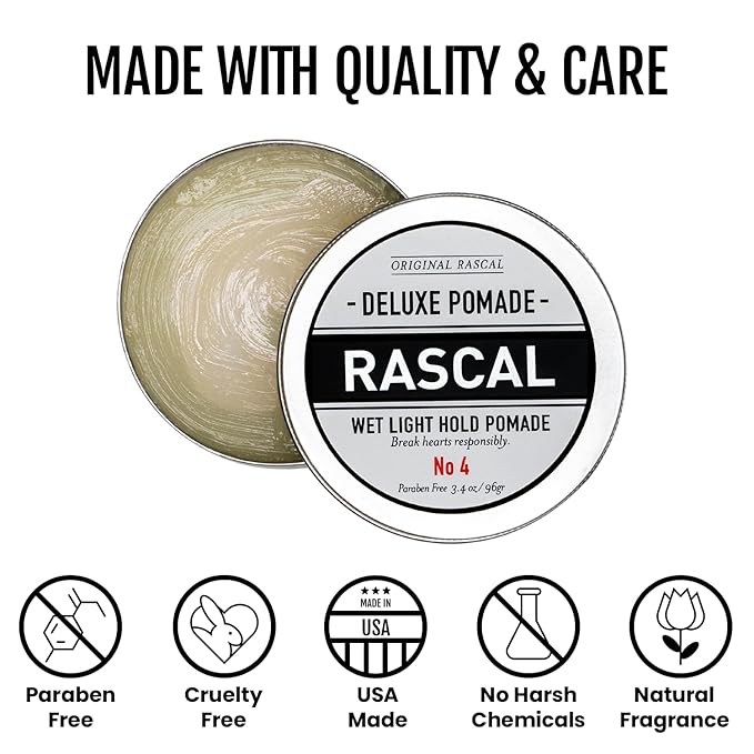 Original Rascal Deluxe Pomade for Men #4 - Hair Paste with Light Hold & Wet Look - High Shine Hair Molding Paste - Formulated with Ceteareth-25 & Castor Oil for Hair Growth & Health - Natural Finish