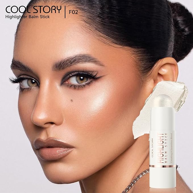 Cool Story 3-in-1 Makeup Set, Highlighter, Blush and Contour Balm Stick, Cream Formula for Face Contouring, Professional Cosmetic Kit (Highlight-F02)