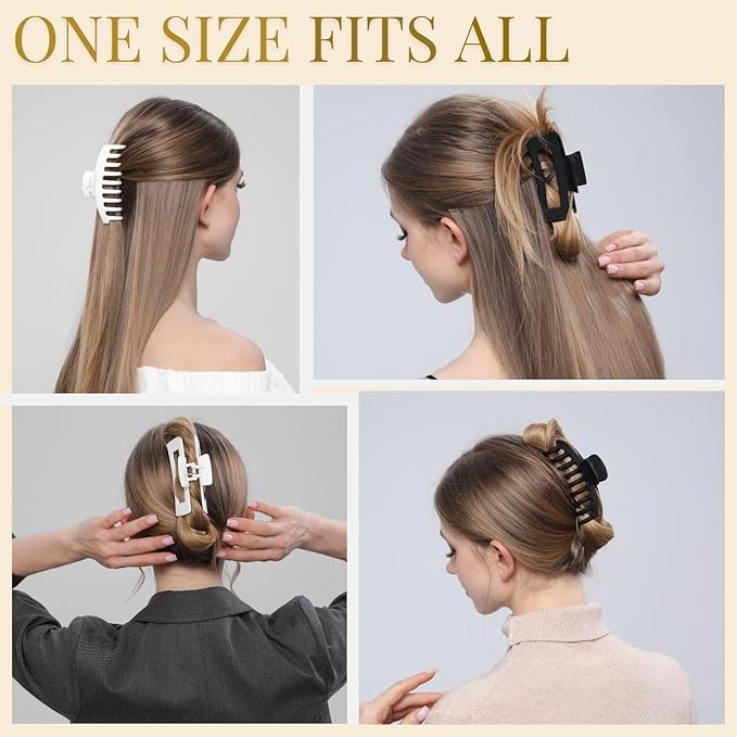 LuSeren 8 Pack White and Black Hair Clips for Women 4.3 Inch Large Hair Claw Clips for Women Thin Thick Curly Hair, Big Matte Banana Clips,Strong Hold jaw clips