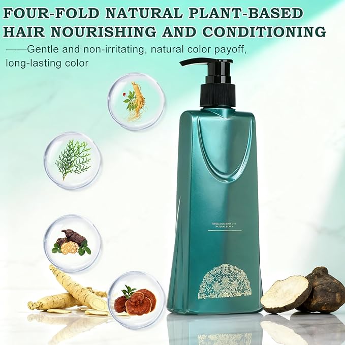 Mild Formula Long Lasting Hair Dye Set,Plant Extracts Hair Color Dye Cream,Plant Single Dose Dye,Nourishing Natural Shampoo, for Gray Coverage (Chestnut Brown)