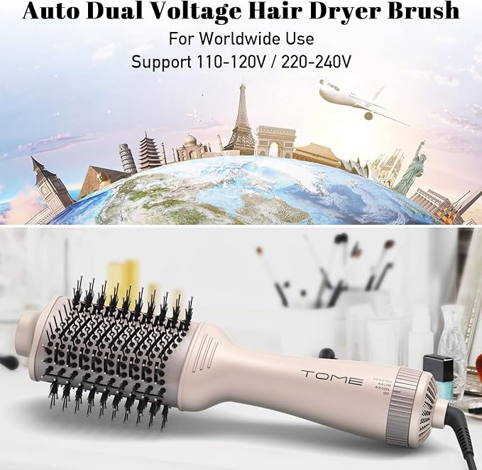 Blow Dryer Brush, Hair Dryer Brush in One, 1200W Large Oval Hot Air Volumizer & Straightener, Anti-Frizz Blowout Styling Brush, Dual Voltage 110–240V (3 Inch) Pink