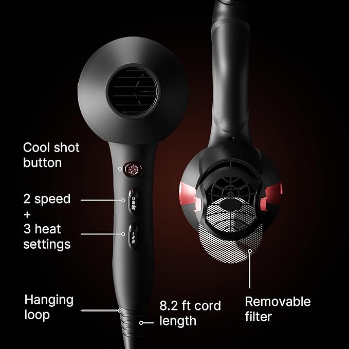 TREZORO Professional Blow Dryer – Ionic Hair Dryer 2000W with Diffuser for Salon & Personal Use – Powerful, Fast & Quiet Drying for Curly Hair, Unwanted Frizz – Design for Travel – 8.2ft Cord