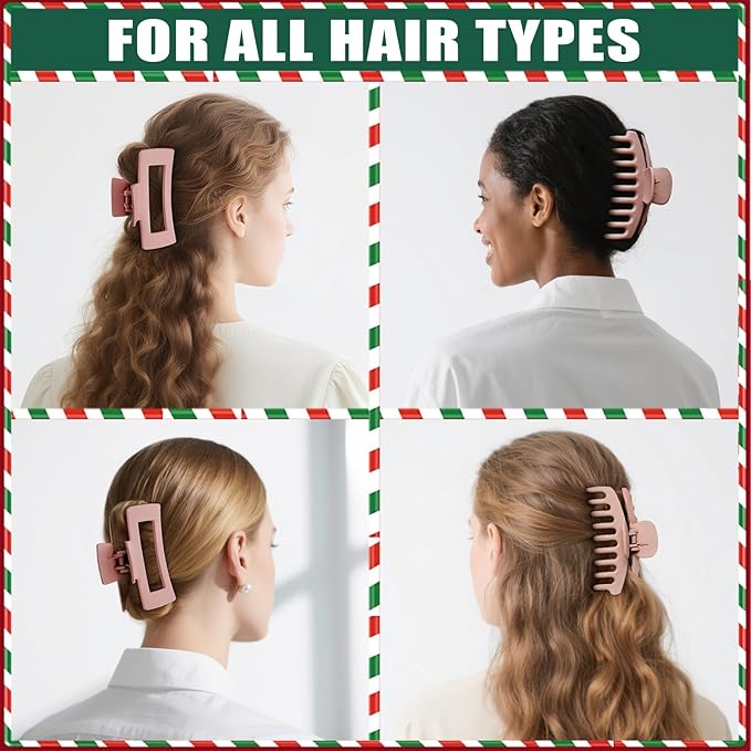 TOCESS Hair Claw Clips for Women - Large 8PK Neutral Matte Jumbo Square Hair Clips for Thick, Thin, Long, Short, Curly Hair Girls, Big Jaw Clip Set for Daily Use (Rosewater Pink)