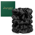 Joyhabit Silk Scrunchies for Women and Girls, Black, 5 Pieces, 4CM Hair-Friendly Cute & Durable Hair Ties for Women, Great for Bedtime and Everyday Style
