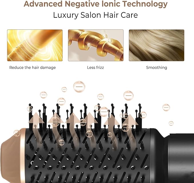 6 in ONE Hair Dryer Brush, Blow Dryer Curling Wand Hair Styling Tools Set, Ionic Hot Air Massage Oval Blowout Hair Dryer, Left&Right Hair Styler 100-120V