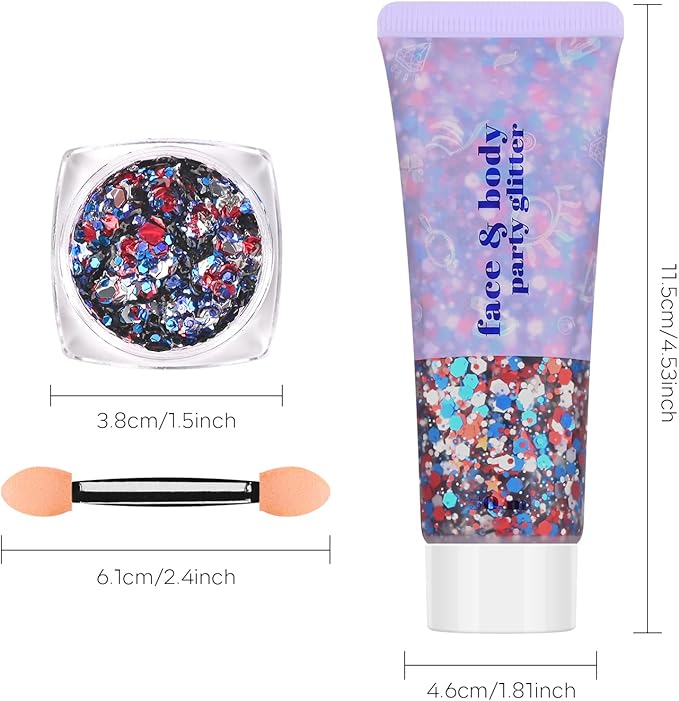 Red White Blue Face Body Hair Glitter Gel, USA Flag Pride 4th of July Patriotic Accessories Face Paint Glitter Makeup, 6 Kinds of Sparkling Sequins for Independence Day Patriotic Veterans Day