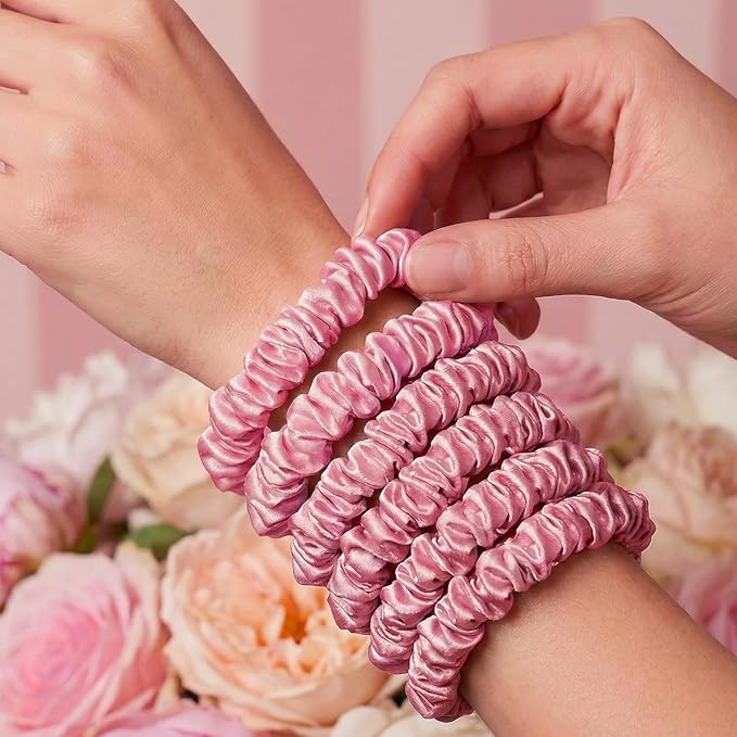 Satin Scrunchies, 6 Pack, Reduces Hair Breakage, Prevents Frizz, Smooth Texture (Pink)