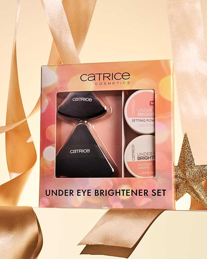 Catrice | Holiday Gift Set Under Eye Brightener & Setting Powder in 030 Golden Toffee + Magic Perfector Powder Puff Duo | Bright, Smooth & Long-Wear Finish