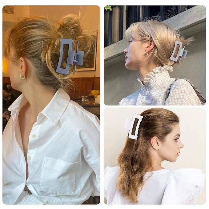 6 Pack Hair Clips, 3.5 Inch Medium Hair Claw Clips for Women and Girls - Grey