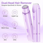 2025 New Bikini Trimmer for Women, 2 in 1 Dual Head Body Bikini Shaver, Ultra Low Silent, Painless & Cordless Hair Removal for Body , IPX7 Waterproof & Easy Cleaning for Shower & Travel (Purple)