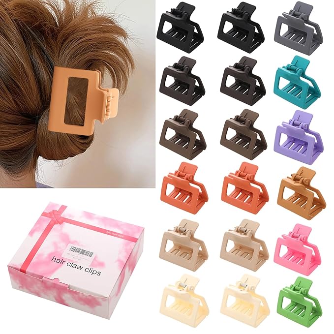 18 Pack Square Small Hair Clips for Women Girls,2 Inch Matte Rubber Coating Medium Claw Clips Thin Short Hair,Strong Hold Jaw Clips(Neutral Color Hair Accessories)