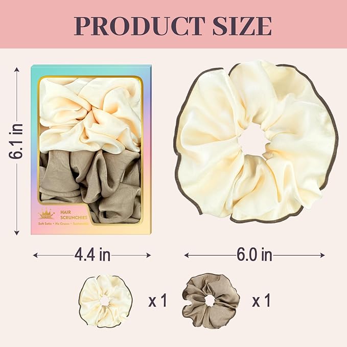 2Pcs Big Satin Scrunchies for Women, Softer Than Silk Scrunchies, Fashion No Crease Hair Ties for Thin Thick Hair,Soft Hair Bands No Damage for Girls, Ideal Gifts for Women (Set 7)
