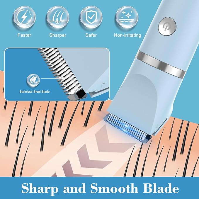 3-in-1 Electric Razor IPX7 Waterproof Bikini Trimmer Wet & Dry Use Painless Personal Trimmer Groomer for Ladies Face Body Legs Bikini Public Hairs Electric Lady Shaver with Replaceable Heads