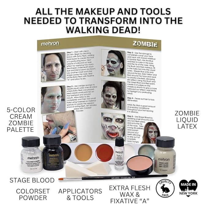 Mehron Premium Character Kit | Complete Halloween & Cosplay Makeup Kit | Made in USA | Includes All Tools & Instructions | Zombie