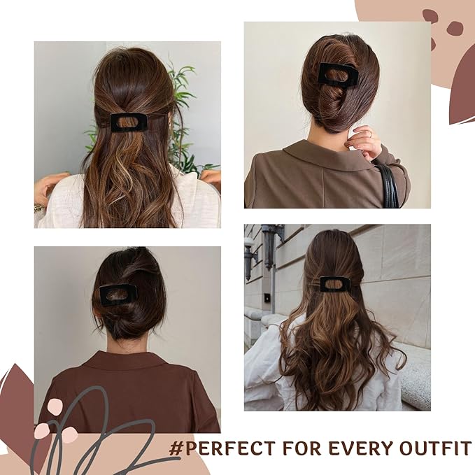 8 Pack Black Flat Hair Clips for Women – Large Glossy Rectangle No-Slip Claw Clips for Thick & Thin Hair, Strong Hold Square Hair Accessories for Work & Daily Styling