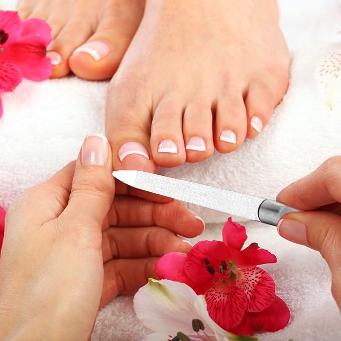 3 Pcs Stainless Steel Nail Files Kit with Leather Case, Double Sided Metal Nail Files with Anti-Slip Handle for Women and Men, Metal File Buffer Manicure Pedicure Tools for Fingernail Toenail(Black)