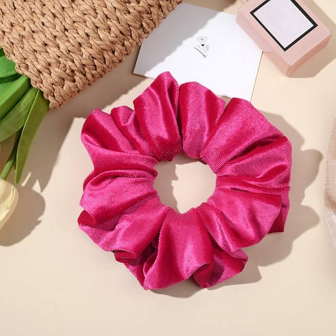 CEELGON Shocking Pink Big Velvet Scrunchie 6.5 Inches Jumbo Scrunchies Hair Ties Oversized Ponytail Holder for Thick Curly Hair Extra Large Hair Accessories for Women (Shocking Pink)