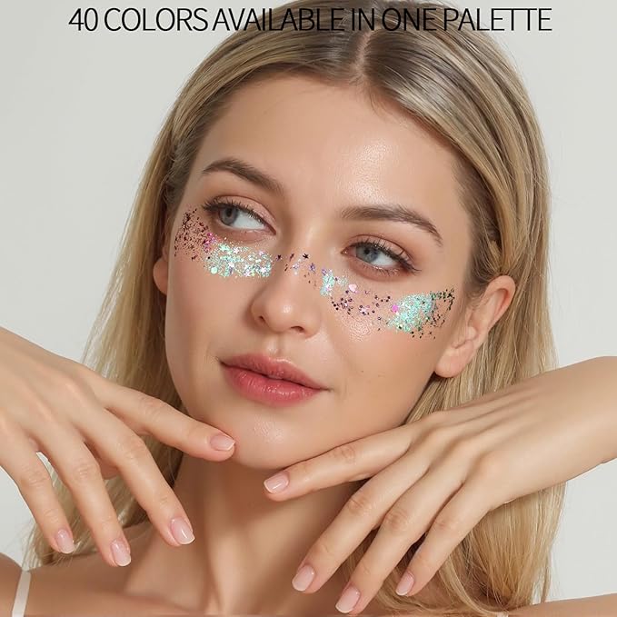 FANDAMEI 40 Colors Face Glitter, Face Paint Glitter Gel - Face Glitter for Women Girls, No Glue Needed, Multi-Purpose Glitter Makeup for Hair Face Body Halloween Rave Carnival