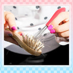 Boao 2 Pieces Hair Brush Cleaning Tool Comb Set Mini Hair Brush Dirt Remover with Metal Wire Rake for Removing Hair Dust Home and Salon Use(Pink and Green)