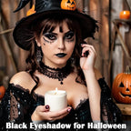 MEICOLY Black Eye Shadow with Mirror,Matte Single Eyeshadow for Halloween Elphaba Makeup,Pressed Powder Eyeshadow Makeup,Matte Shade Eyelid Color Eye Makeup for Women,High Pigment,Long Wear,Waterproof