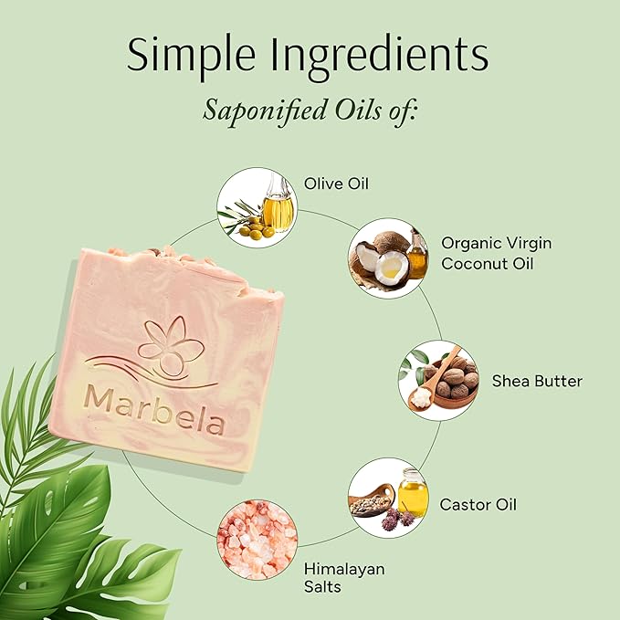 Marbela Cosmetics Himalayan Salt Springs Handmade Soap Bar - Made in USA, Vegan Friendly, Palm Oil Free, Natural Bar Soap - Face & Body Soap for Daily Skin Care, Moisturizing & Nourishing - 3.5 oz