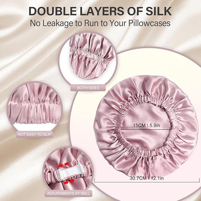 Silk Bonnet for Women 100% Mulberry Silk Sleep Cap 22 Momme Double Layer Hair Wrap for Curly Short Long Hair